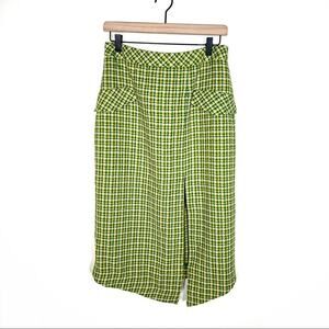 Shein yellow & green retro asymmetrical midi skirt w flap pockets Large L B96